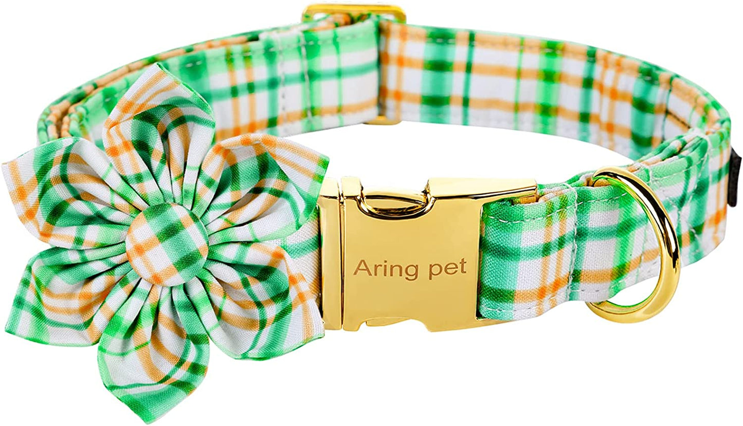 ARING PET Bowtie Dog Collar, Adorable Green Grid Dog Collars with Detachable Bow, Adjustable Collar Gifts for Small Medium Large and Girl Boy Dogs Animals & Pet Supplies > Pet Supplies > Dog Supplies > Dog Apparel ARING PET B:green orange grid S (Pack of 1) 