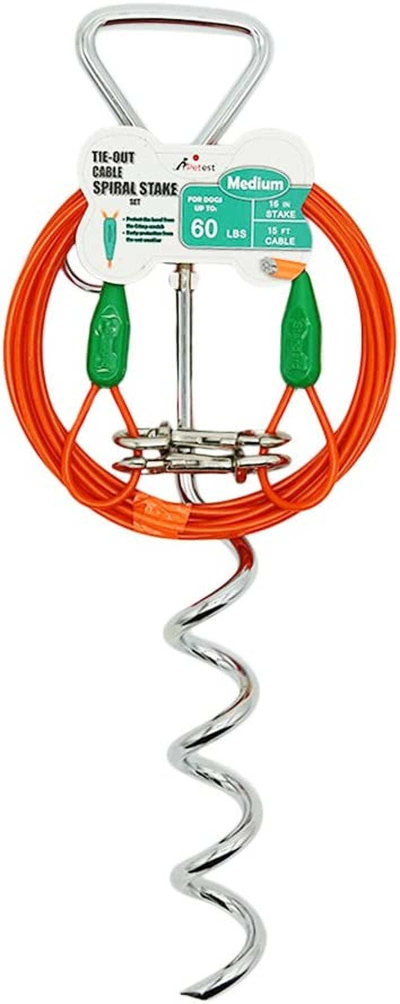 Petest 30Ft Tie-Out Cable with Crimp Cover for Heavy Dogs up to 125 Pounds Animals & Pet Supplies > Pet Supplies > Dog Supplies > Dog Apparel Petest Darkgreen & Orange stake&60lbs15ft 