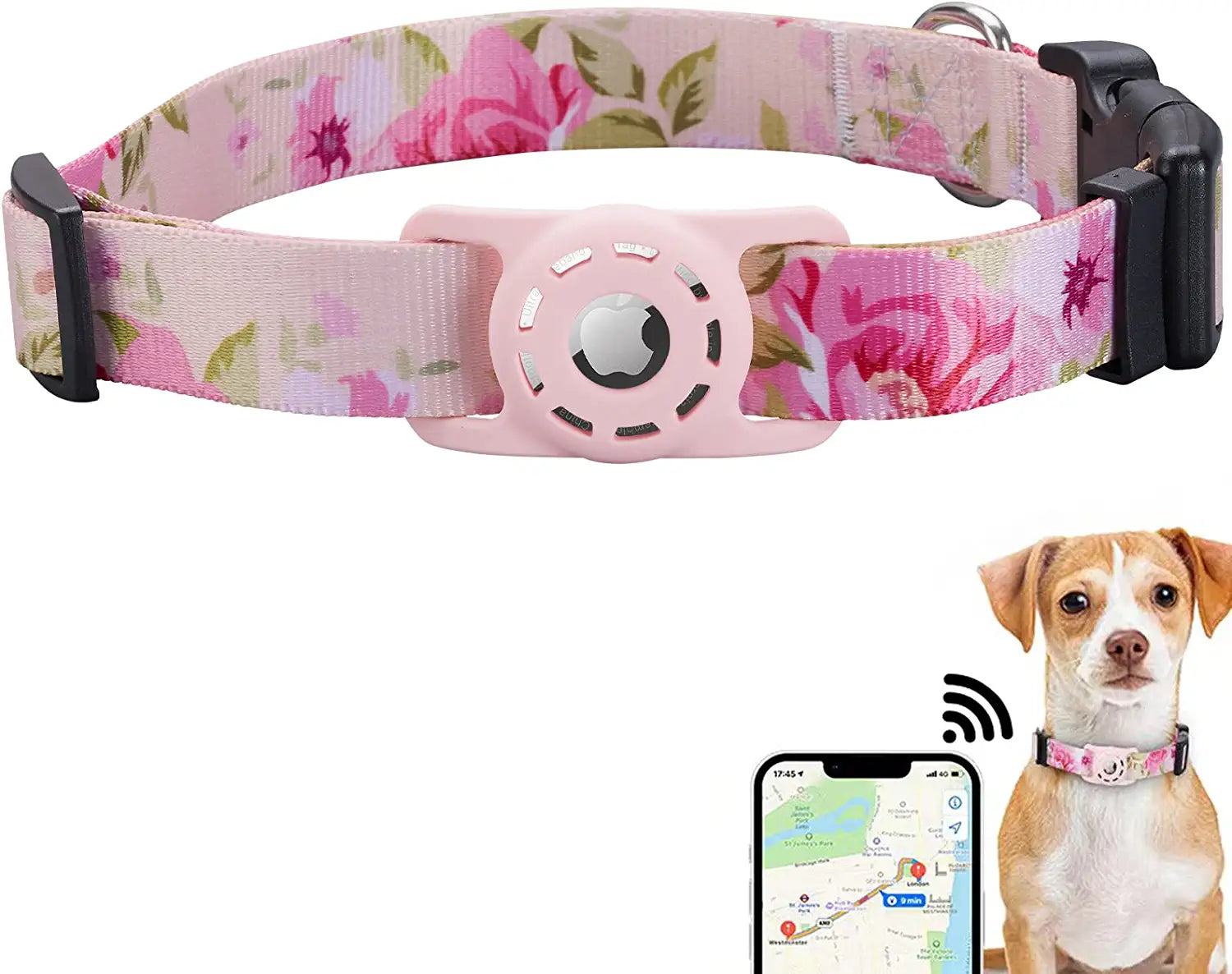 Konity Airtag Dog Collar, Compatible with Apple Airtag 2021, Polyester Pet Cat Puppy Collar with Silicone Airtag Holder for Small, Medium, Large, & Extra Large Dogs, Pink Rose, S: 9.8''-15.7'' Neck Electronics > GPS Accessories > GPS Cases Konity Pink Rose M: 12.9"-21.6" neck 