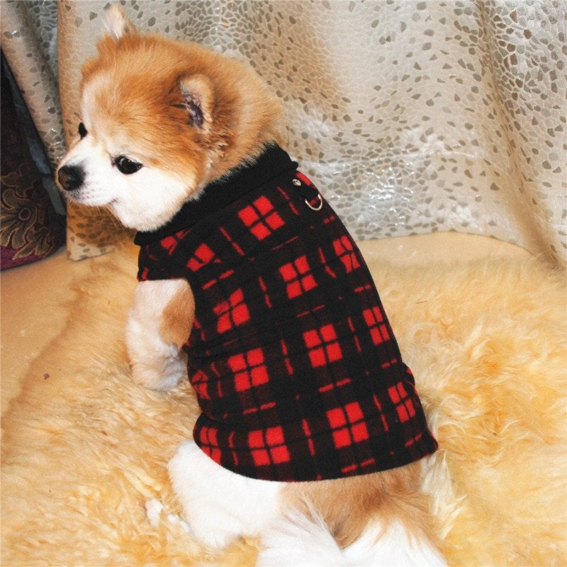 Pet Dog Polar Fleece Vest, Autumn Winter Pet Plaid Jacket Dog Coat Cold Weather Clothes Apparels for Small Medium Large Dogs,Red,M