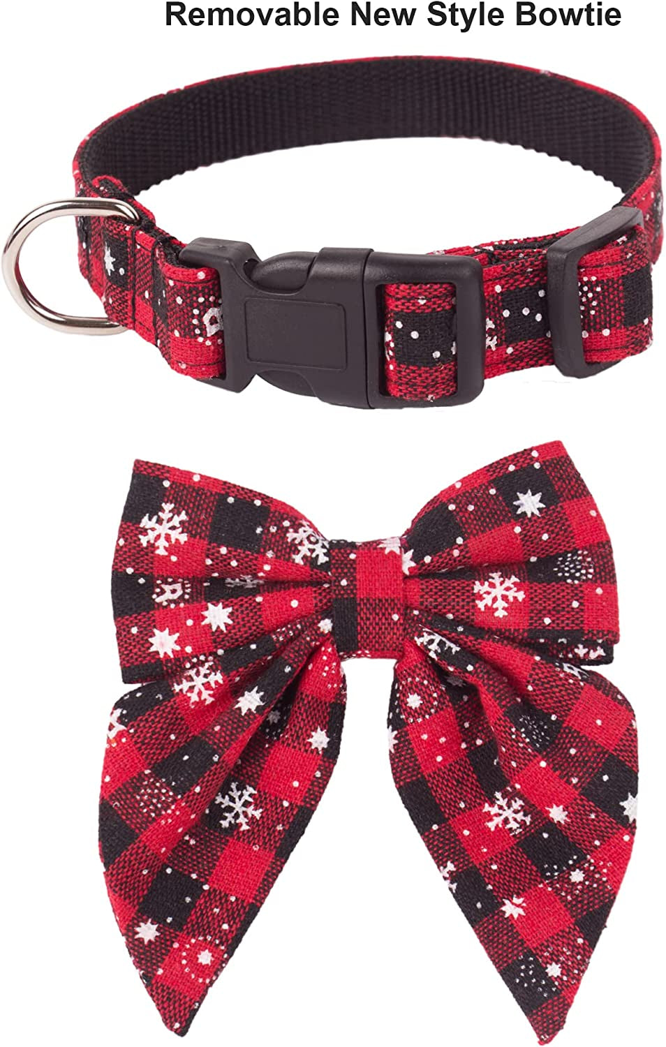 ADOGGYGO Christmas Dog Collar with Bow, Adjustable Cotton Red Bowtie Dog Christmas Collars for Small Medium Large Dogs Pets (Large, Black & Red) Animals & Pet Supplies > Pet Supplies > Dog Supplies > Dog Apparel ADOGGYGO   