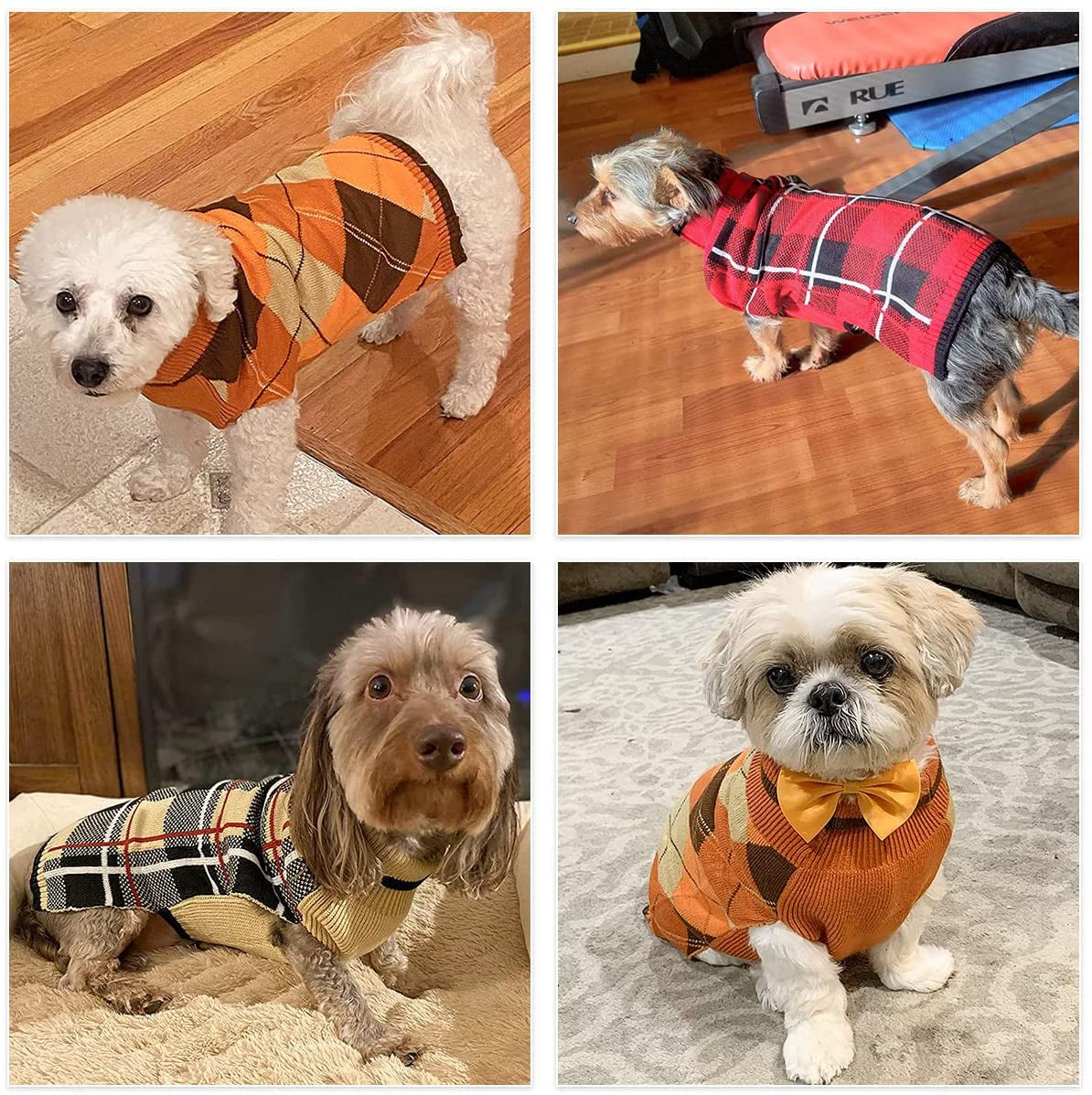 Dog Sweater Pet Knitted Clothes - Classic Plaid Pull over Turtleneck Dog Sweaters with Leash Hole Warm Dogs Winter Clothing for Small Medium Dogs Cats Puppy Animals & Pet Supplies > Pet Supplies > Dog Supplies > Dog Apparel KOOLTAIL   