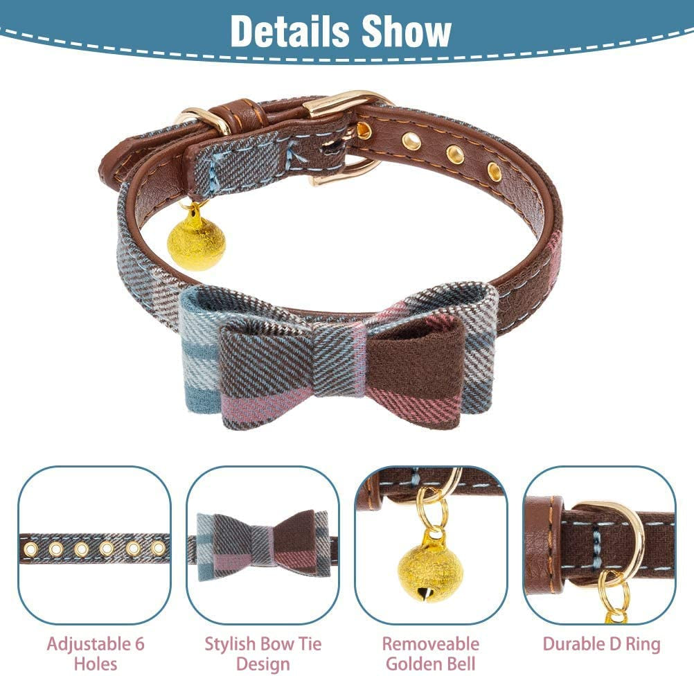 EXPAWLORER Dog Collar and Leash Set - Classic Plaid Dog Bow Tie and Dog Bandana Collar with Bell, Dog Leash Tangle Free, Adjustable Collars for Small Medium Large Dogs Cats, Holiday Ideal Gift Animals & Pet Supplies > Pet Supplies > Dog Supplies > Dog Apparel EXPAWLORER   