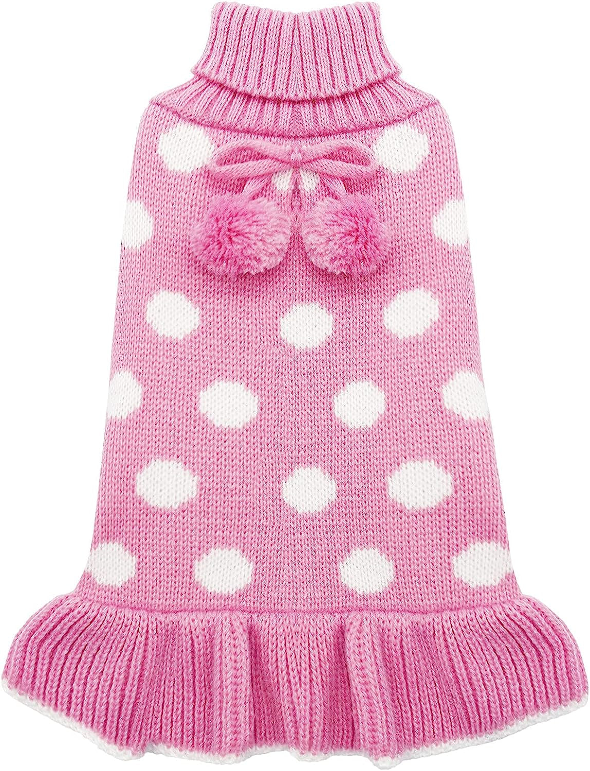 KYEESE Dog Sweaters with Leash Hole for Small Dogs Turtleneck Dog Sweater Dress Polka Dot Knit Pullover Doggie Sweater Warm Pet Sweater Animals & Pet Supplies > Pet Supplies > Dog Supplies > Dog Apparel kyeese 3# Polkadot (Pink) Small (Pack of 1) 