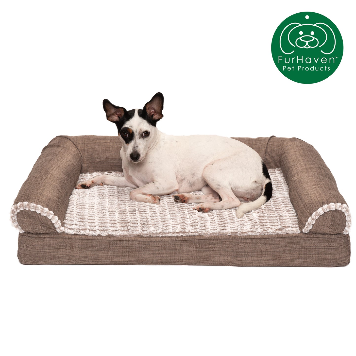 Furhaven Pet Products Cooling Gel Memory Foam Orthopedic Luxe Fur & Performance Linen Sofa-Style Couch Pet Bed for Dogs & Cats, Woodsmoke, Jumbo Animals & Pet Supplies > Pet Supplies > Cat Supplies > Cat Beds FurHaven Pet Memory Foam M Woodsmoke