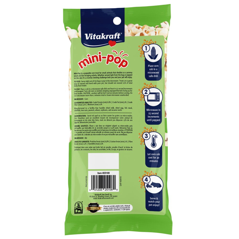 Vitakraft Mini Pops Treat for Small Animals - 100% Real Corn Cob - Supports Healthy Teeth - 6 Oz Animals & Pet Supplies > Pet Supplies > Small Animal Supplies > Small Animal Food Vitakraft Sun Seed   