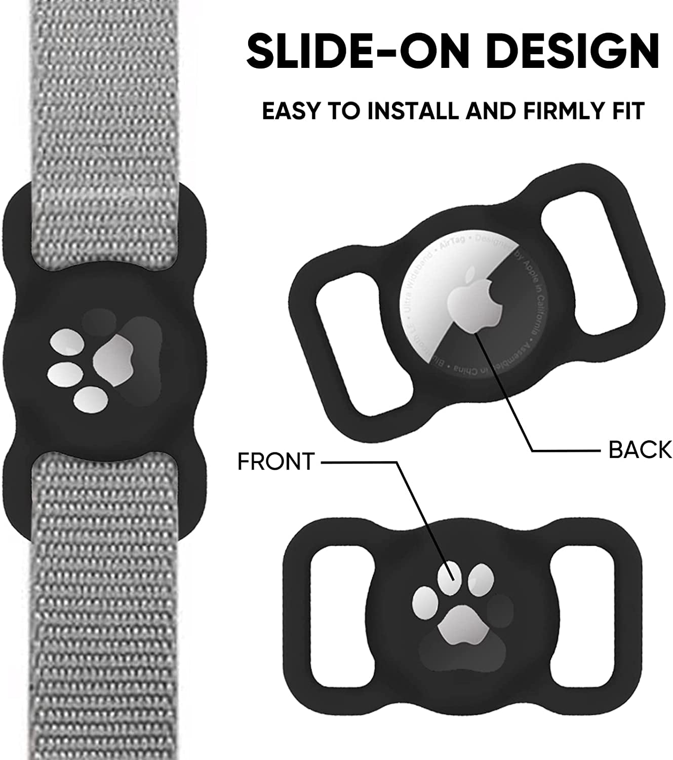 Airtag Dog Collar Holder, Fineiva anti Chew Protective Air Tag Case for 0.8-1.2 Inch Pet Collar, Silicone GPS Dog Tracker Compatible for Dog Cat Loop, Apple Iphone, Backpacks, Luggage, Child