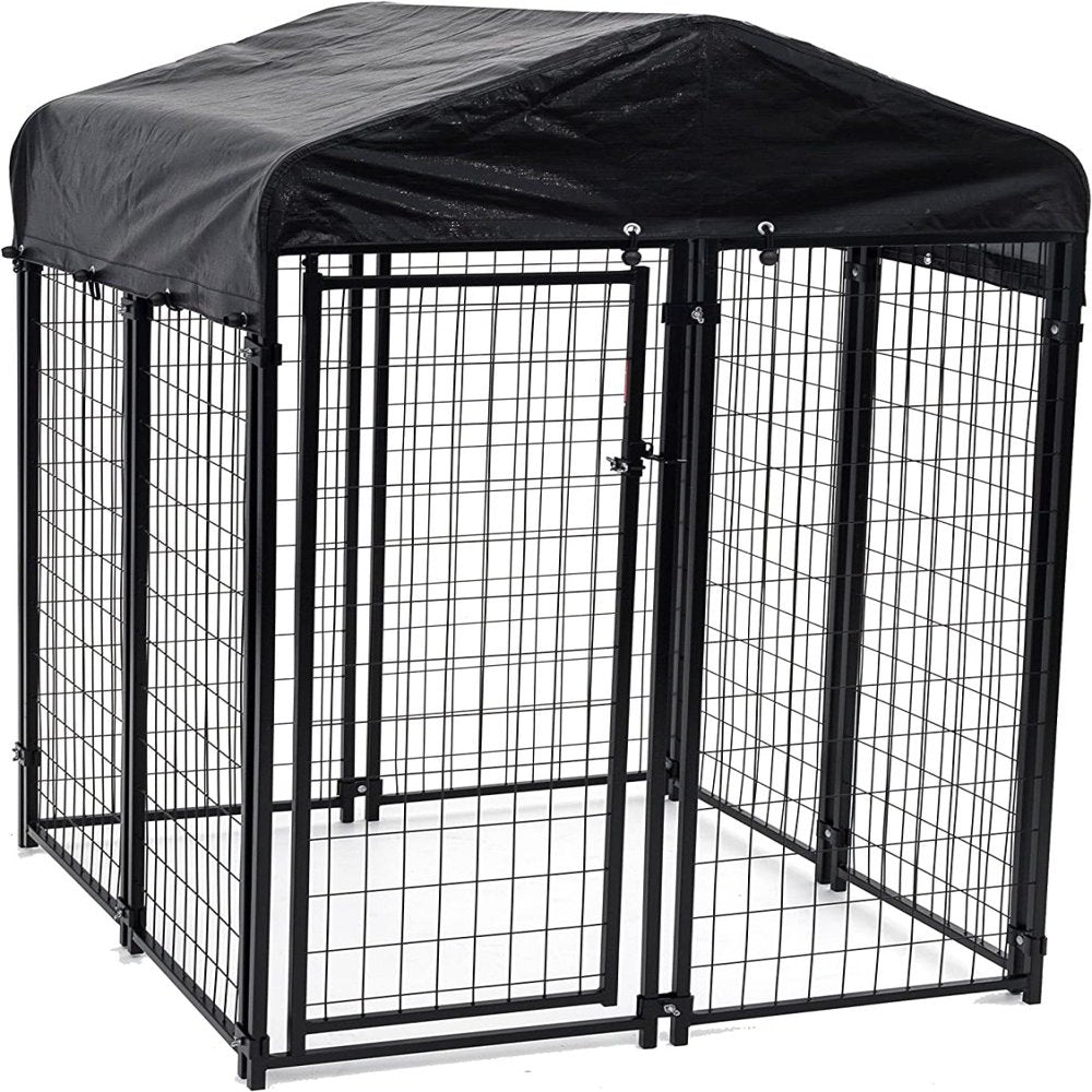 Lakeyen 60544 Uptown Spacious 4 X 4 X 6 Heavy Duty Welded Wire Outdoor Dog Kennel with Water Resistant Cover Black