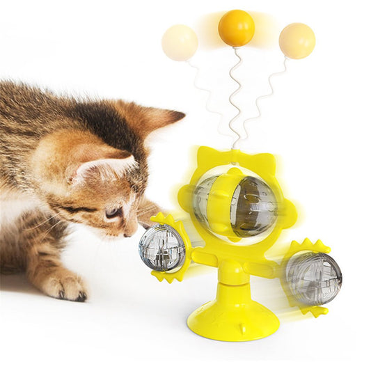 Cat Toy - Rotating Windmill Cat Toy with Catnip and Small Ball on Top Creative Three-In-One Suction Cup Cat Nip Toy for Cat Chew Exercise