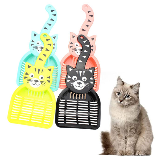 Pet Enjoy Cartoon Cat Litter Scoop,Cute Cat Face Cat Tail Handle Scooper,Creative Durable Hollow Kitty Cat Litter Shovel for Litter Box