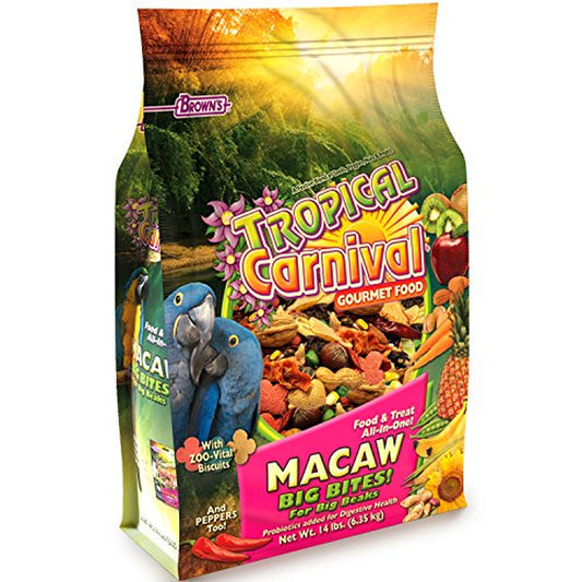 F.M. Brown'S Tropical Carnival Gourmet Macaw Food Big Bites for Big Beaks, 14-Lb Bag - Vitamin-Nutrient Fortified Daily Diet with Probiotics for Digestive Health Animals & Pet Supplies > Pet Supplies > Small Animal Supplies > Small Animal Food N/A   