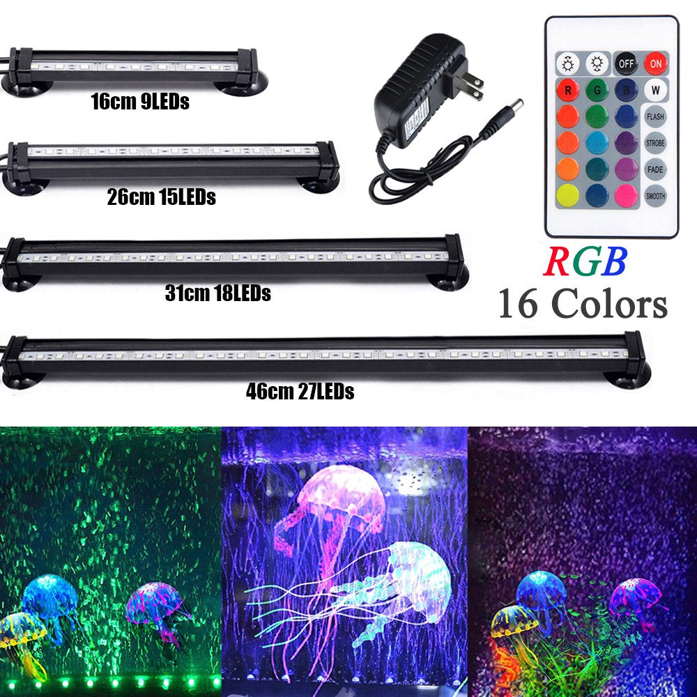 DONGPAI LED RGB Aquarium Fish Tank Light, 16/26/31/46Cm Air Bubble Oxygen Lamp, Underwater Submersible Light Bar Animals & Pet Supplies > Pet Supplies > Fish Supplies > Aquarium Lighting DONGPAI 16cm 9LEDs  