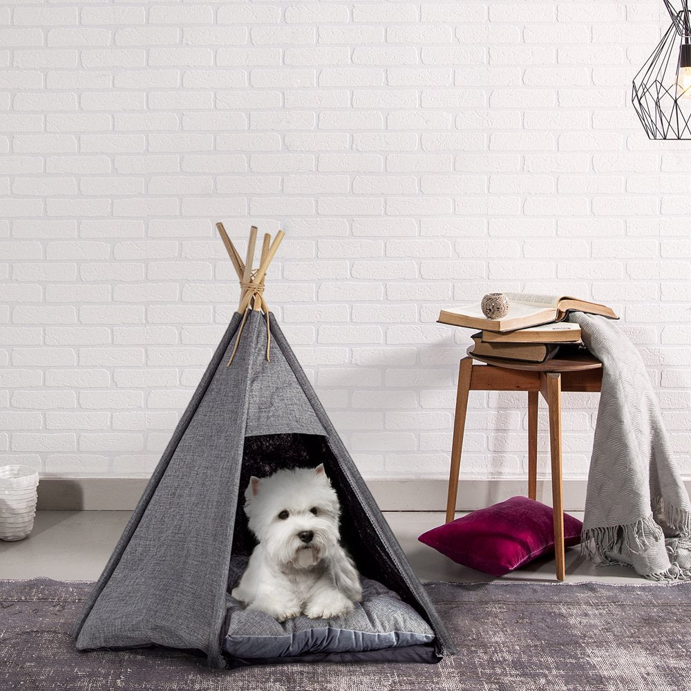 American Art Decor Pet Teepee Portable Dog & Cat Bed with Cushion - Grey Animals & Pet Supplies > Pet Supplies > Cat Supplies > Cat Beds Crystal Art Gallery   