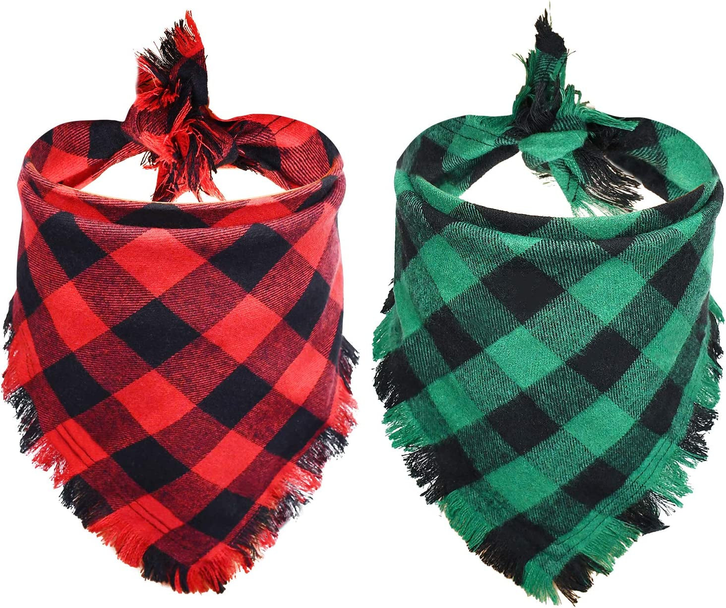 Malier 2 Pack Dog Bandana, Christmas Classic Buffalo Plaid Pattern with Tassels Edges Bandana, Pets Scarf Triangle Bibs Kerchief Bandana Costume Accessories for Small Medium Large Dogs Cats Animals & Pet Supplies > Pet Supplies > Dog Supplies > Dog Apparel Malier Green + Red X-Large 