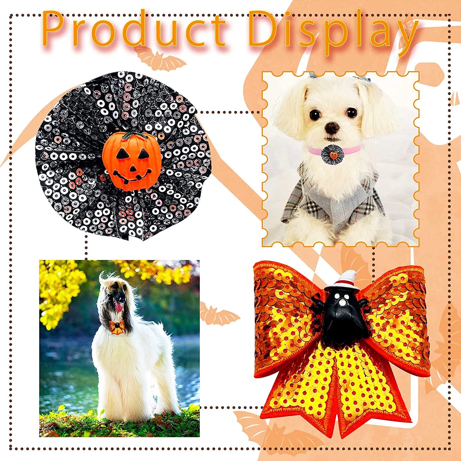 PET SHOW 4Pcs Halloween Small Dogs Collar Flowers and Bowties Charms for Cats Rabbits Slides on Puppies Medium Dog Collars Attachment Flower Bows Accessories Grooming Costumes Animals & Pet Supplies > Pet Supplies > Dog Supplies > Dog Apparel Bysitshow   