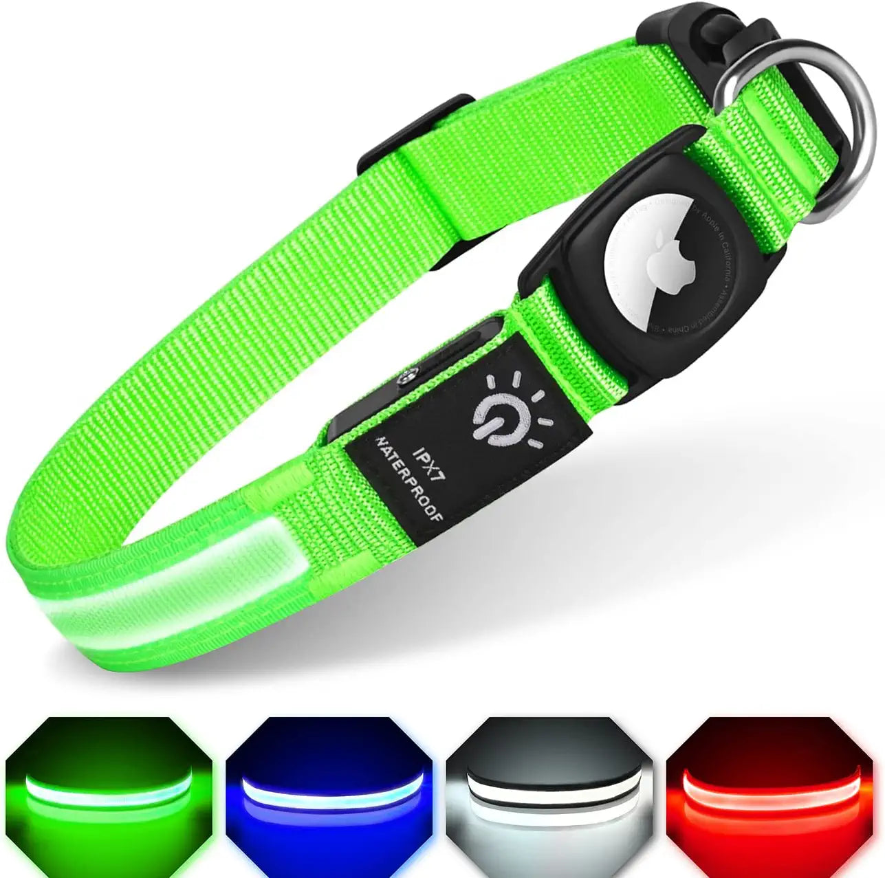 LED Airtag Dog Collar, FEEYAR Air Tag Dog Collar [IPX7 Waterproof], Light up Dog Collars with Apple Airtag Holder Case, Rechargeable Lighted Dog Collar for Small Medium Large Dogs [Blue][Size S] Electronics > GPS Accessories > GPS Cases FEEYAR Green L（15"-22"） 