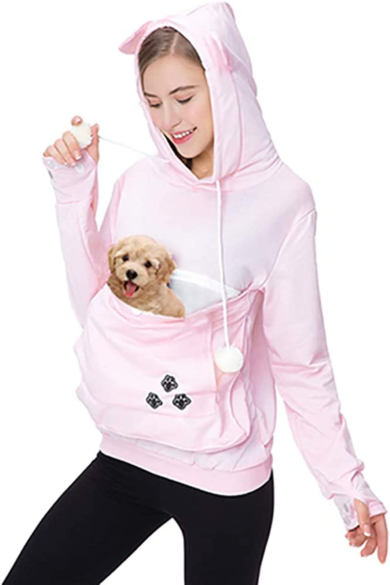 Women Pet Carrier Sweater Puppy Kitten Pouch Hoodies Long Sleeve plus Size Tops Animals & Pet Supplies > Pet Supplies > Dog Supplies > Dog Apparel ZIIFULLHOU Pink X-Large 