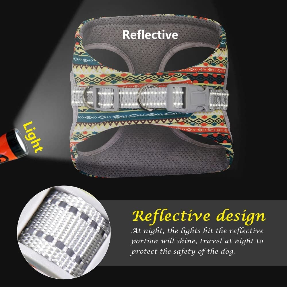 SXNBH Reflective Dog Harness Soft Mesh Pet Puppy Harness Leash Set Fashion Printed Small Medium Dogs Vest Harnesses French Bulldog ( Color : E , Size : Small ) Animals & Pet Supplies > Pet Supplies > Dog Supplies > Dog Apparel chuju   