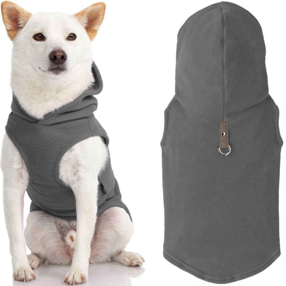 Gooby Fleece Vest Hoodie Dog Sweater - Green, X-Small - Warm Pullover Dog Hoodie with O-Ring Leash Animals & Pet Supplies > Pet Supplies > Dog Supplies > Dog Apparel Inafiction USA, Inc. dba Gooby Pet Fashion Small Chest (~13.25") Gray 