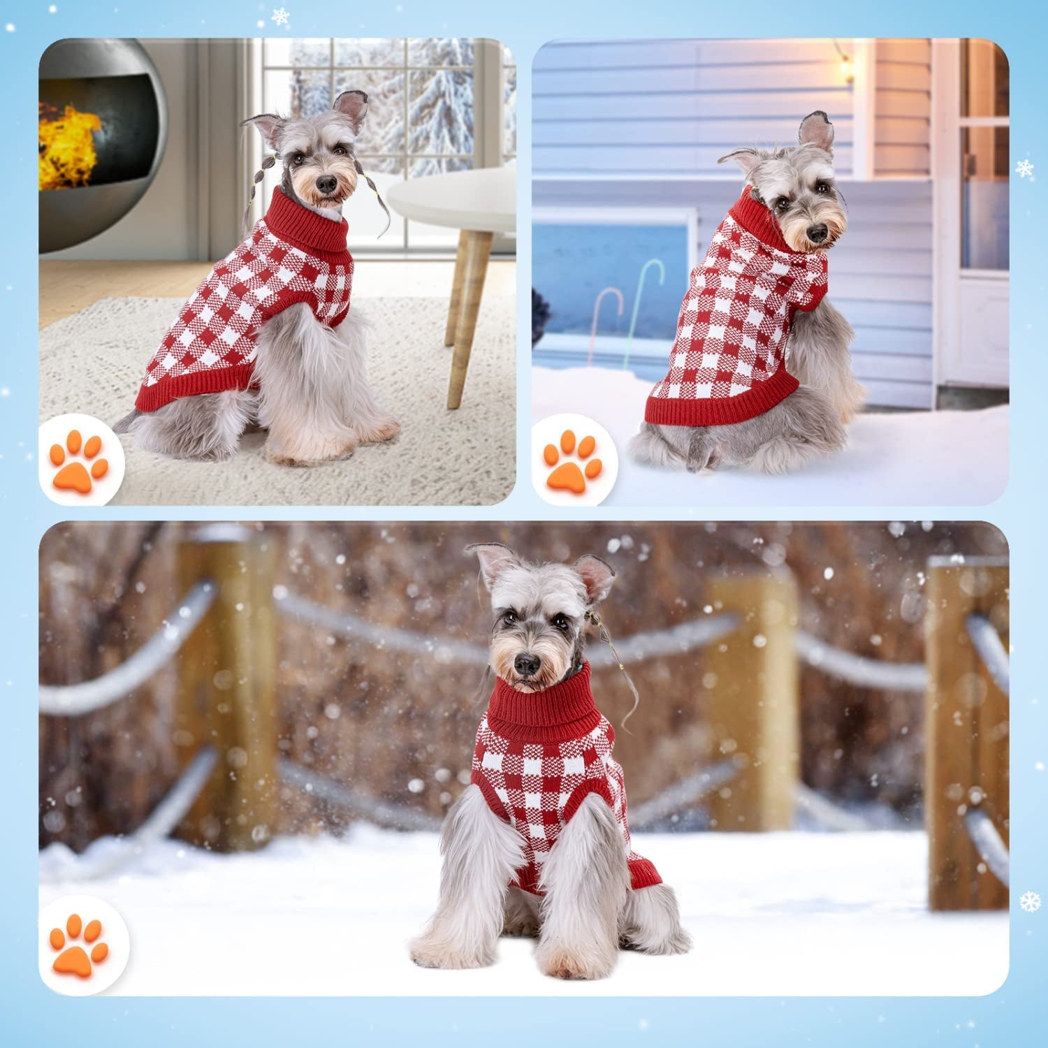 Dog Sweater, Nobleza Turtleneck Thick Knitted Cat Sweater with Classic Plaid Pattern, Warm & Soft Dog Christmas Outfit for Small Medium Large Dogs Puppies Cats Animals & Pet Supplies > Pet Supplies > Dog Supplies > Dog Apparel Nobleza   