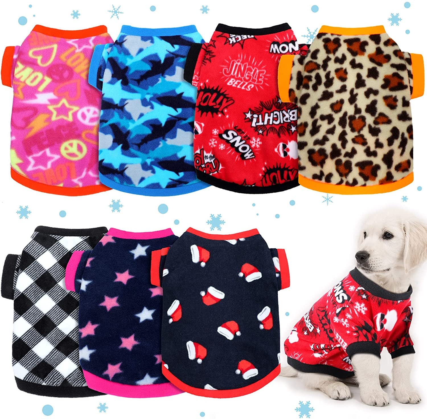 7 Pcs Dog Fleece Sweaters Dog Warm Sweater Dog Sweatshirt Winter Dog Outfits Soft Fleece Puppy Sweater Outfits for Chihuahua Yorkshire Pets Dog Cat (Cool, L(Neck: 13.39", Chest: 19.61", Back: 14.17")) Animals & Pet Supplies > Pet Supplies > Dog Supplies > Dog Apparel Xuniea Cute M(Neck: 11.81", Chest: 18.11", Back: 12.20") 