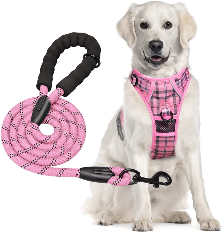 Falinlve Dog Harness and Leash Combo, Escape Proof No Pull Vest Harness, Reflective Adjustable Soft Padded Pet Harness with Handle for Small to Large Dogs,M (Blue) Animals & Pet Supplies > Pet Supplies > Dog Supplies > Dog Apparel Falinlve pink  