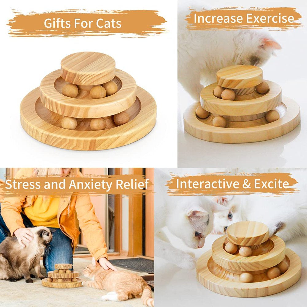 Carkira Cat Toy Wooden Double Track Turntable with Ball Funny Cat Tower Toy Animals & Pet Supplies > Pet Supplies > Cat Supplies > Cat Toys Carkira   