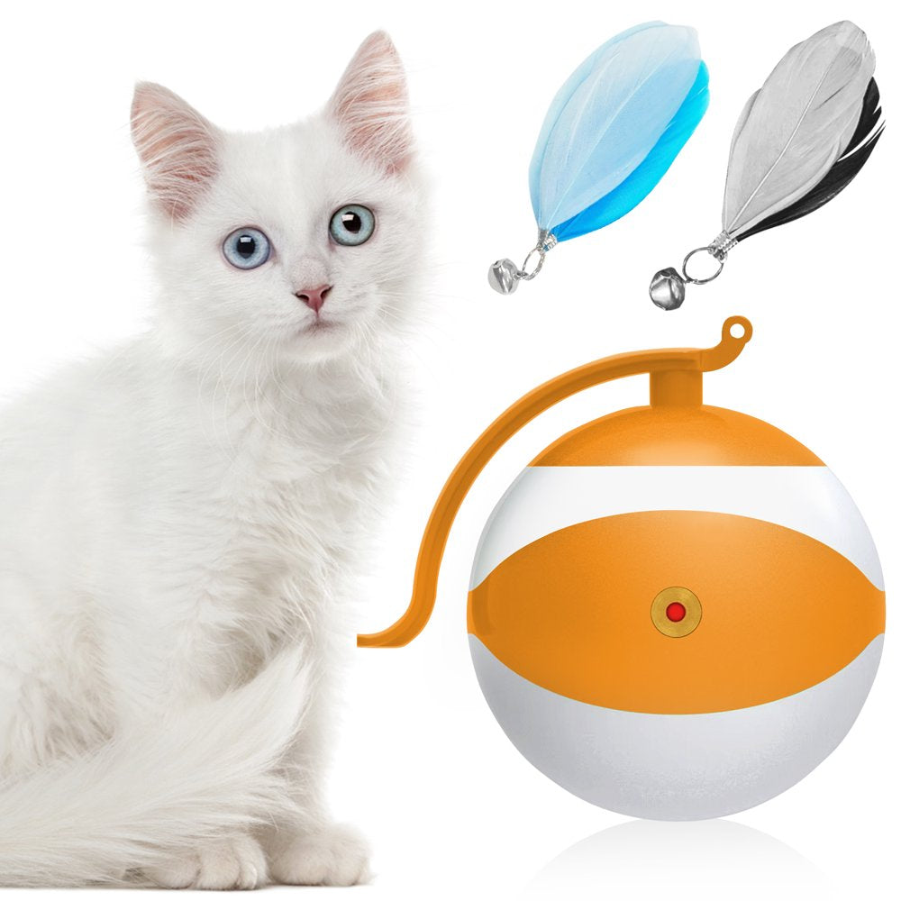 Lvelia Cat Interactive Toys with Feathers/Auto Shut Off, Pet Cat Laser Toy, 360° Automatic Moving Cat Toy Balls with USB Rechargeable, Cat Teaser Toy Suitable Gifts for Cat/ Dog (Blue) Animals & Pet Supplies > Pet Supplies > Cat Supplies > Cat Toys Lvelia Orange  