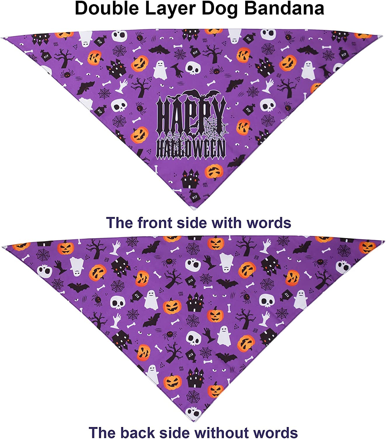 PTDECOR 2 Pack Halloween Dog Bandanas, Dog Halloween Bandanas Reversible Triangle Halloween Dog Scarf for Small Medium Large Dogs Pets (Purple) Animals & Pet Supplies > Pet Supplies > Dog Supplies > Dog Apparel PTDECOR   