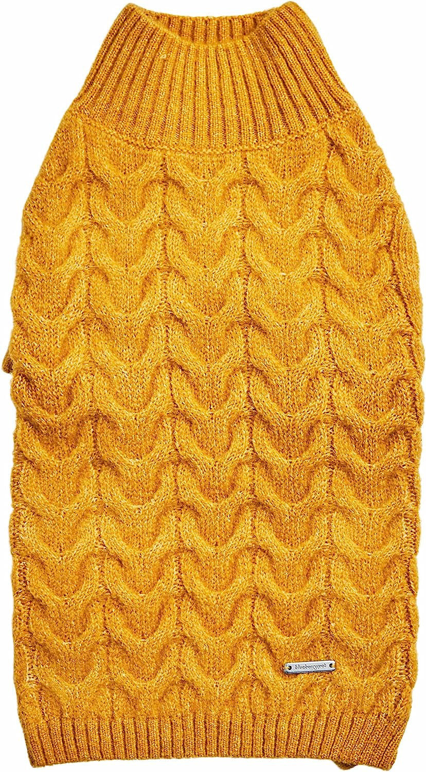 Blueberry Pet Classic Fuzzy Textured Knit Pullover Turtle-Neck Dog Sweater in Mustard Yellow, Back Length 12", Pack of 1 Clothes for Dogs Animals & Pet Supplies > Pet Supplies > Dog Supplies > Dog Apparel Blueberry Pet Mustard Yellow, Turtle-neck 16 inch (Pack of 1) 