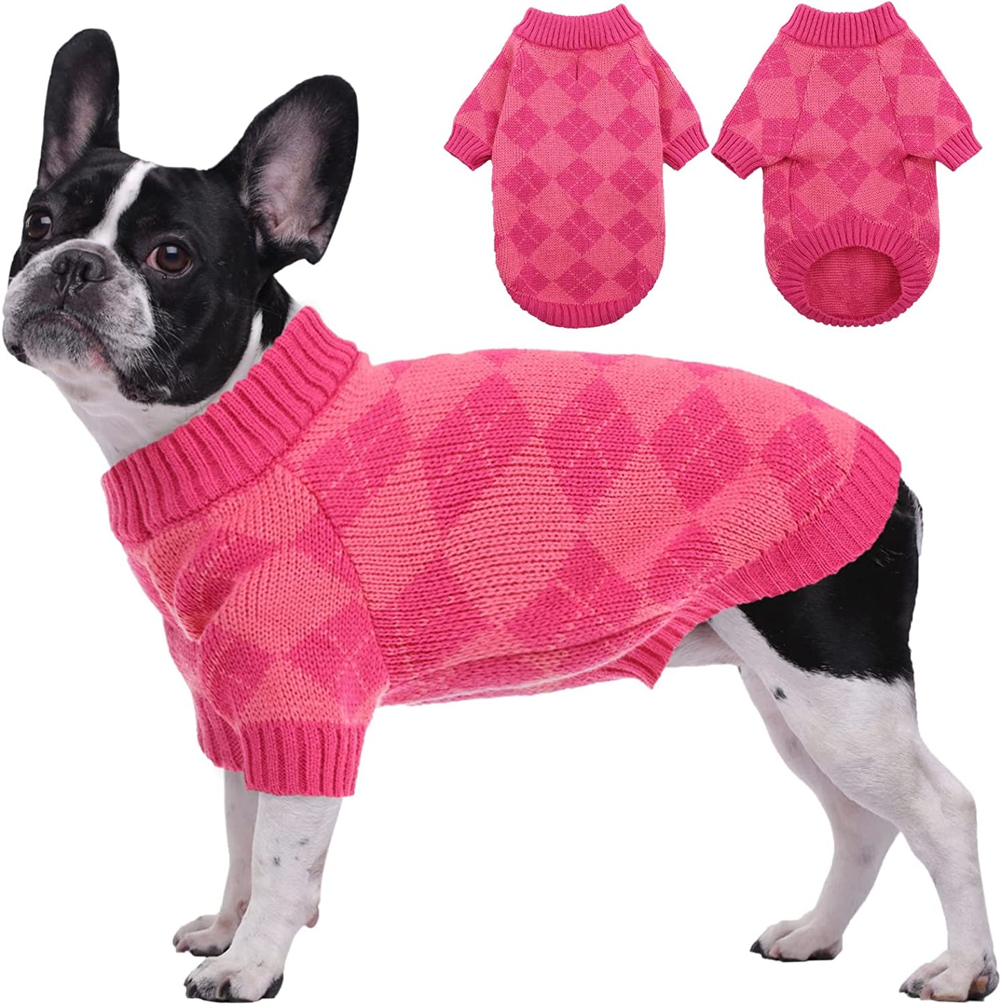 Kuoser Dog Cat Sweater, Holiday Christmas Snowflake Pet Warm Knitwear Dog Sweater Soft Puppy Clothing Dog Winter Coat, Dog Turtleneck Cold Weather Outfit Pullover for Small Medium Dogs Cats Animals & Pet Supplies > Pet Supplies > Dog Supplies > Dog Apparel Kuoser Purplish Plaid X-Large (pack of 1) 