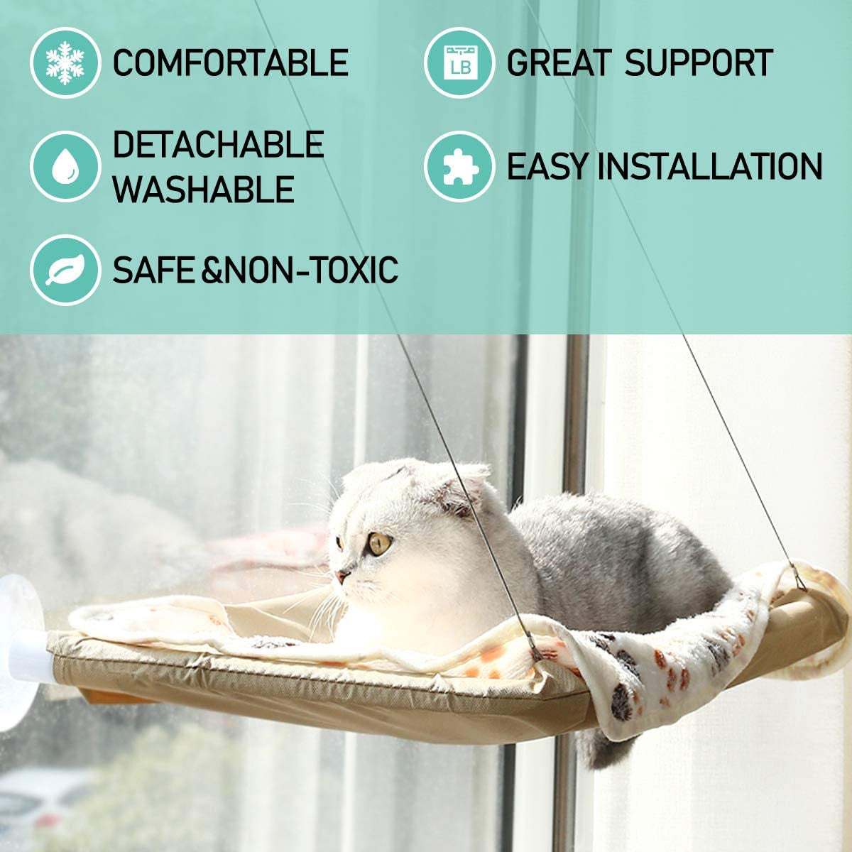 Cat Window Hammock Perch Cat Safety Bed with Durable Heavy Duty Suction Cups Resting Sunny Window Seat for Indoor Cats Sleeping Space Saving Window Mounted Cat Bed Holds up to 30Lbs