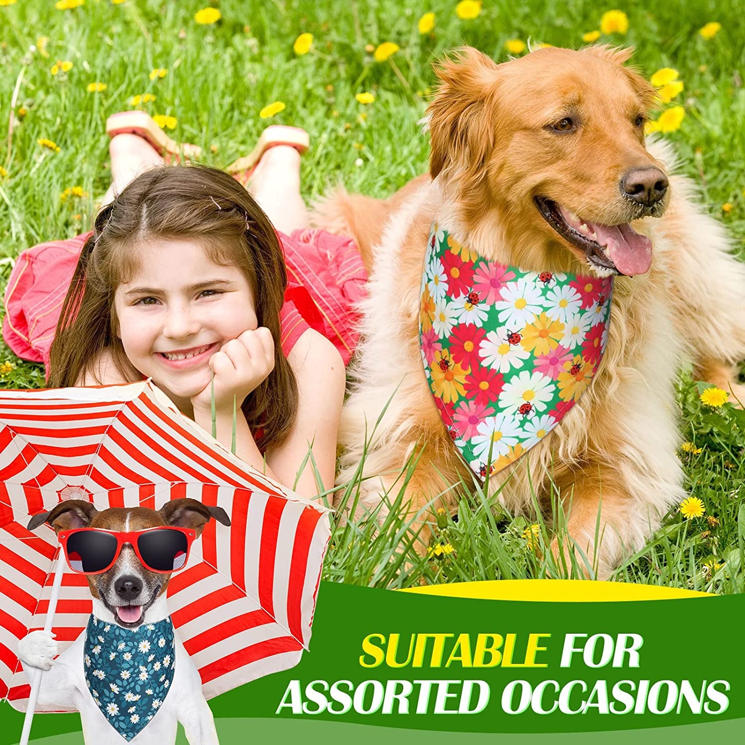 8 Pieces Summer Dog Bandanas Flower Print Reversible Triangle Bibs Floral Puppy Scarf Kerchief Accessories for Dogs Cats Pets (Cute Flower Patterns,Xl) Animals & Pet Supplies > Pet Supplies > Dog Supplies > Dog Apparel Weewooday   