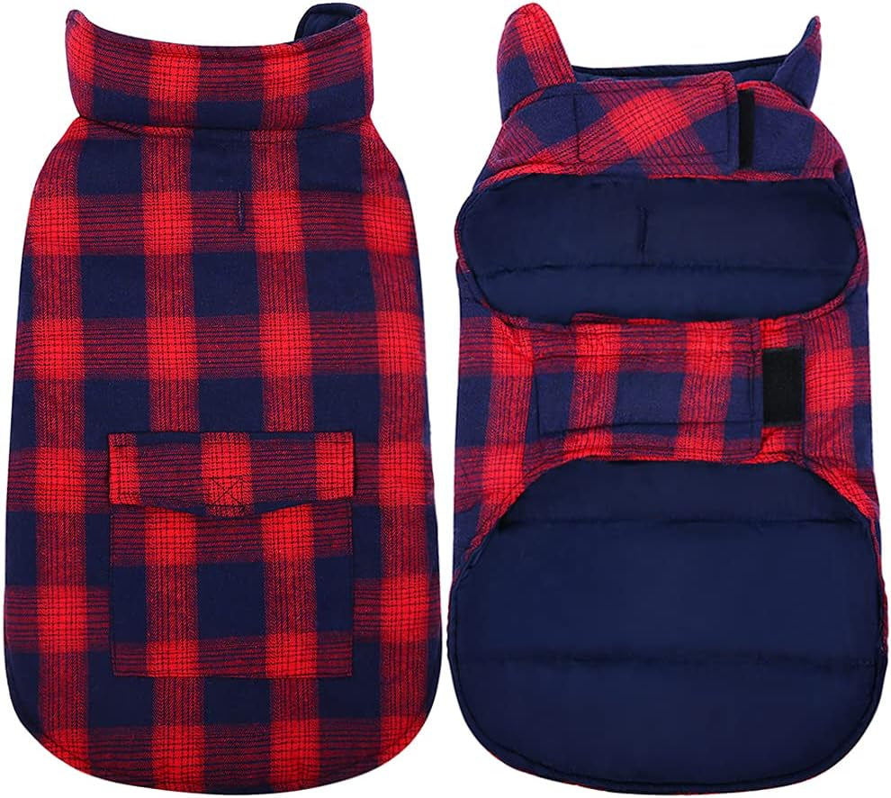 Kuoser Dog Winter Coat, Reversible Dog Jacket, Warm Dog Coat British Style Puppy Cold Weather Coat, Windproof Dog Clothes Dog Vest for Small Medium and Large Dogs Red M Animals & Pet Supplies > Pet Supplies > Dog Supplies > Dog Apparel Kuoser Red X-Large (Chest Girth: 24.4-29.9'') 