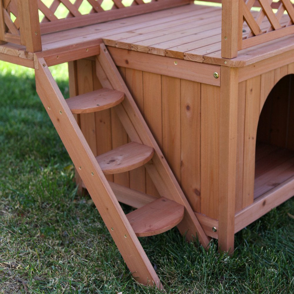 Merry Products Wooden Dog House, Cedar Stain, Small, 21.73"L X 28.54"W X 25.67"H Animals & Pet Supplies > Pet Supplies > Dog Supplies > Dog Houses Merry Products   