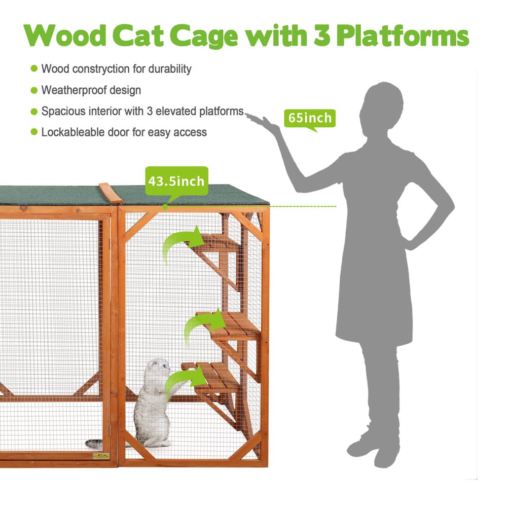 Coziwow Cat House Outdoor Cat Run Playpen Kennel Wooden with 3 Platforms Animals & Pet Supplies > Pet Supplies > Dog Supplies > Dog Kennels & Runs Coziwow   