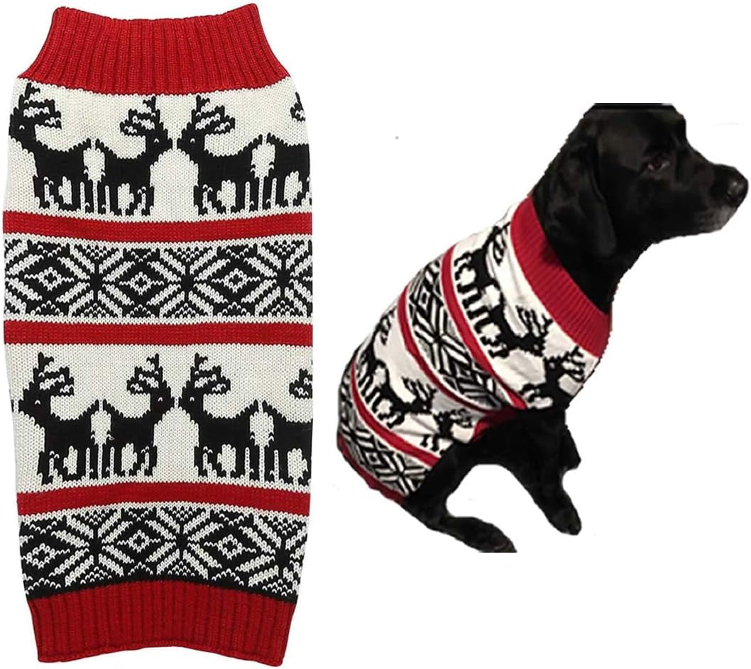 Ugly Vintage Knit Xmas Reindeer Holiday Festive Dog Sweater for Small Dogs, Small (S) Back Length 12" Animals & Pet Supplies > Pet Supplies > Dog Supplies > Dog Apparel Lanyar Red 2X-Large (Pack of 1) 