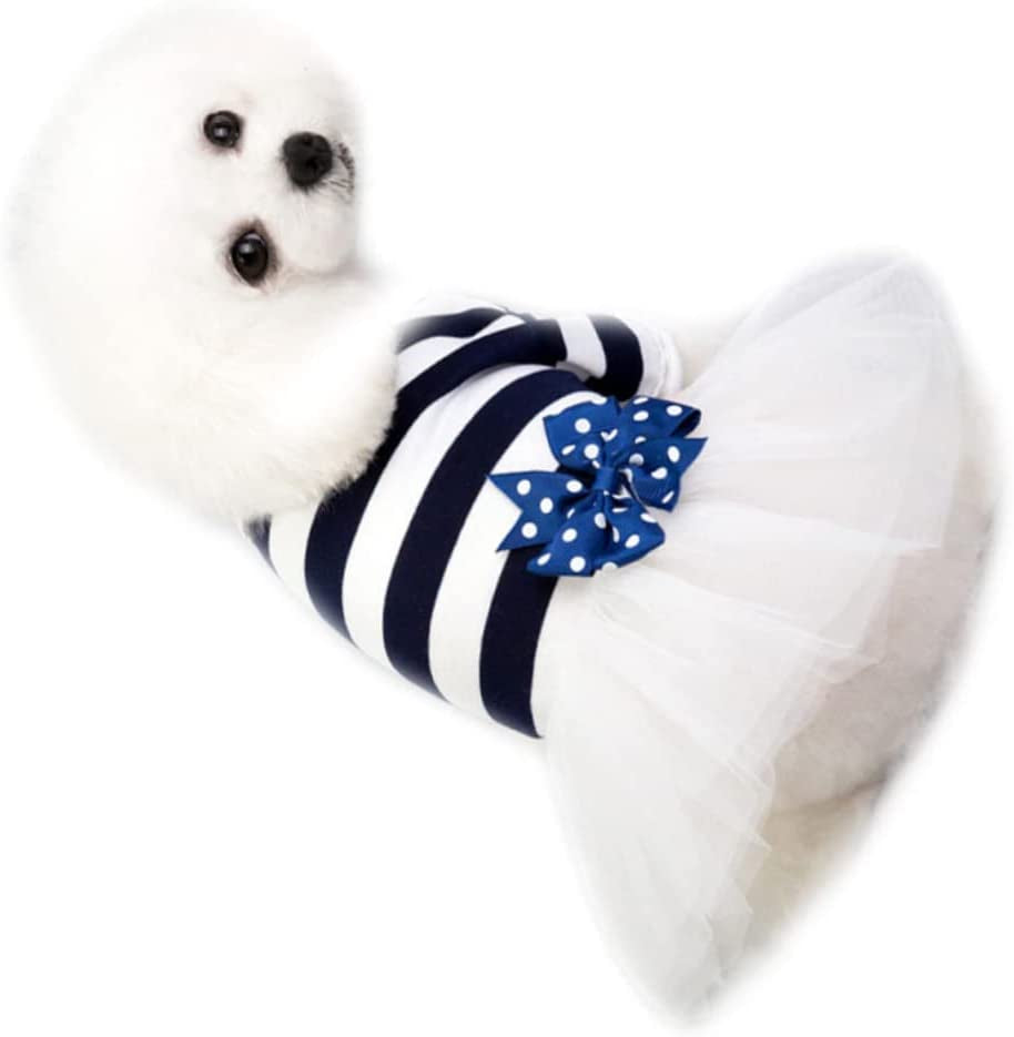 POPETPOP Tulle Skirt Girl Puppy Clothes Vestidos Para Dog Dress Dog Dress with Bow Tie Dog Dress for Girls Princess Dress Set Pet Dog Costume Pet Costume Dog Tutu Dress Blue Uniform Animals & Pet Supplies > Pet Supplies > Dog Supplies > Dog Apparel POPETPOP Blue XS 