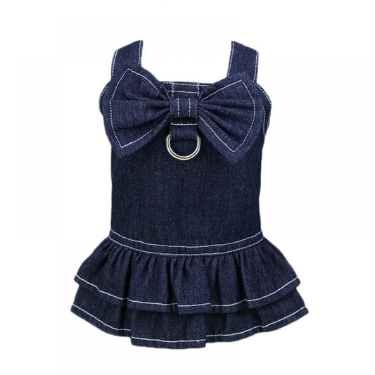 Dog Dress Princess Denim Dresses Big Bow Tie with D Ring for Walking Your Dog,Princess for Small Dog Girl, Fashion Simple Puppy Dresses, Pet Clothes Outfits Cat Apparel Animals & Pet Supplies > Pet Supplies > Cat Supplies > Cat Apparel Wisremt S Dark Blue 
