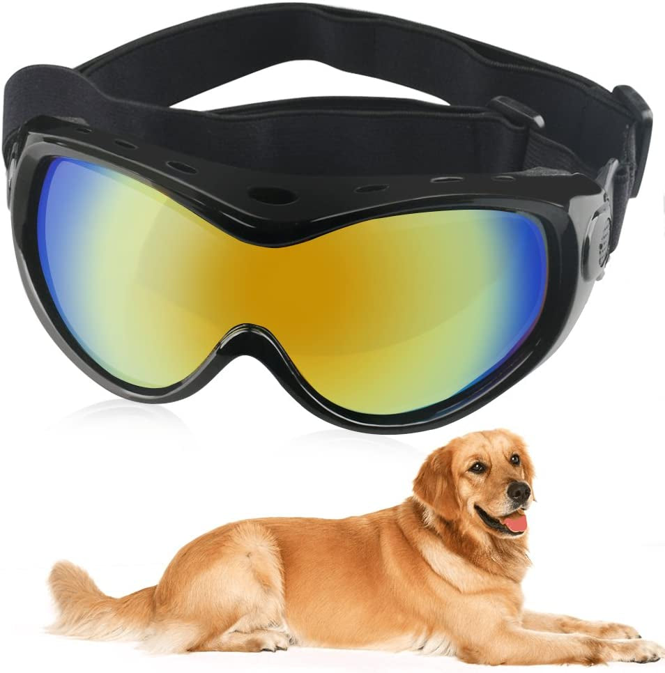 Hellopet Dog Goggles Dog Sunglasses Glasses for Dogs Dog Ski Goggles with UV Protection Pet Sunglasses with Adjustable Strap for Travel, Skiing and Anti-Fog(Silver) Animals & Pet Supplies > Pet Supplies > Dog Supplies > Dog Apparel HelloPet Black  