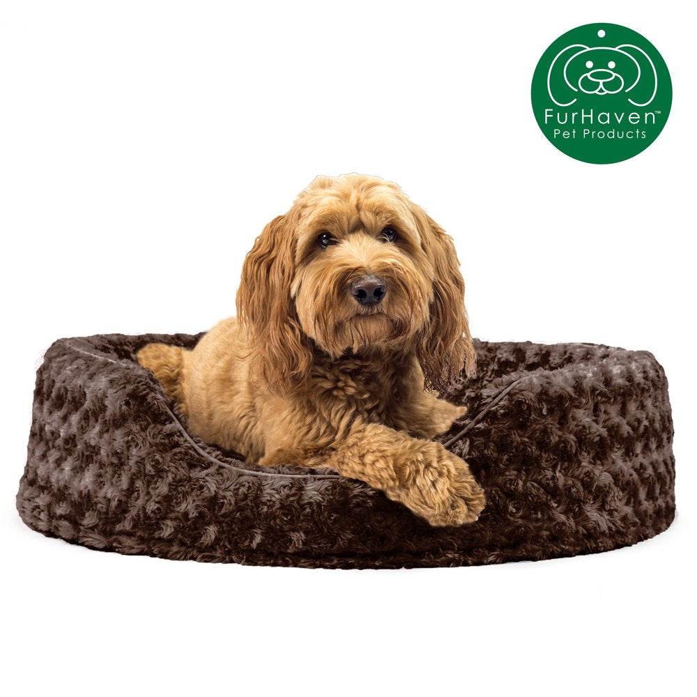 Furhaven | Oval Ultra Plush Pet Bed for Dogs & Cats, Strawberry, Medium Animals & Pet Supplies > Pet Supplies > Cat Supplies > Cat Beds FurHaven Pet L Chocolate 