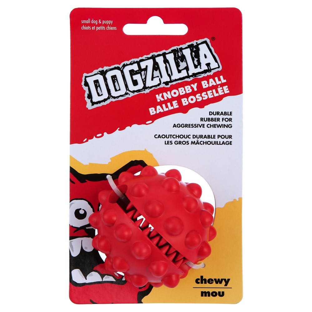 Dogzilla Durable Rubber Dog Treat Ball Toy, Red , Small