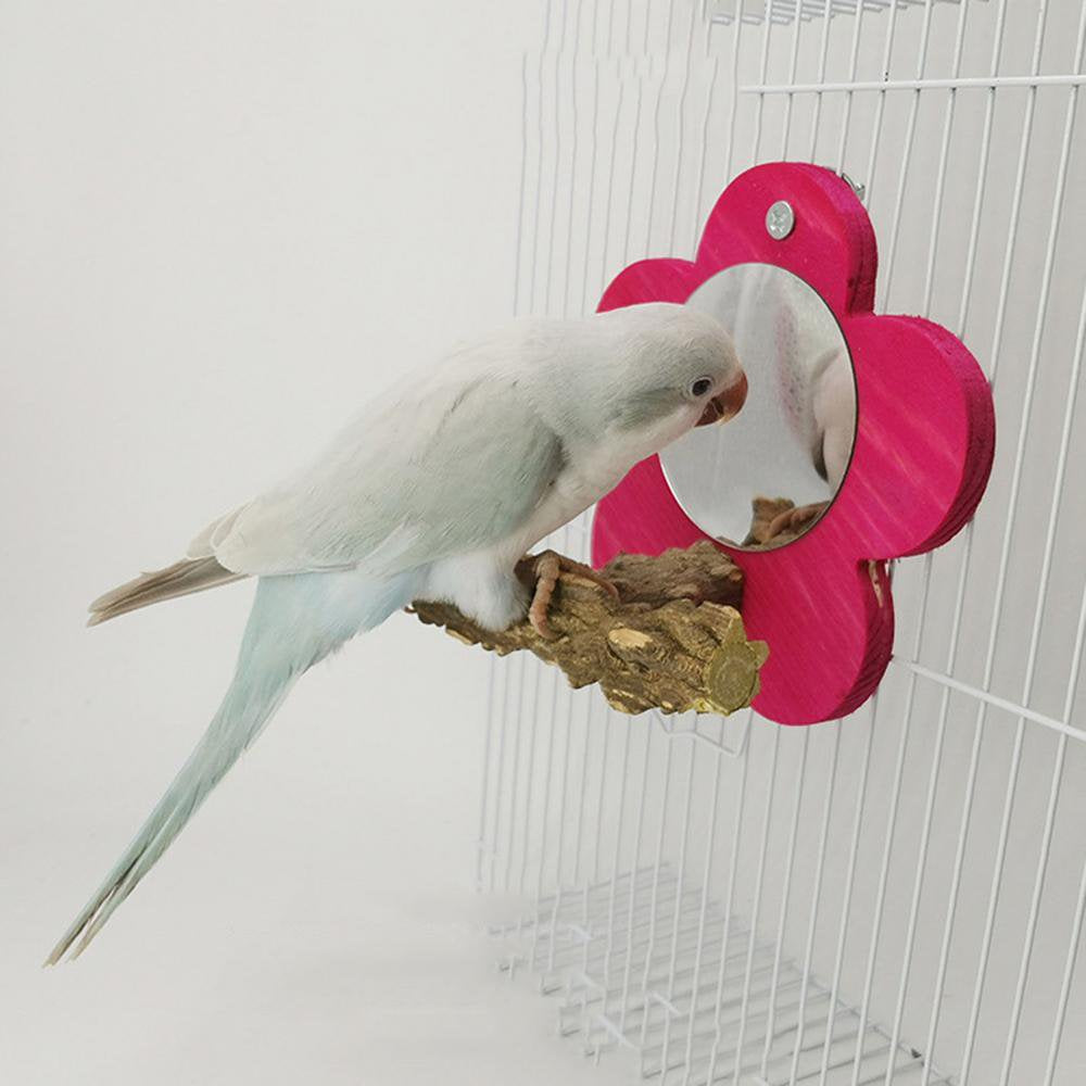 Gecorid Flower Bird Mirror with Perch Parrot Wood Perch Stand Birdcage Fun Stands for Small Parrot Canaries Parakeet Cockatiel Lovebird Exceptional Animals & Pet Supplies > Pet Supplies > Bird Supplies > Bird Cages & Stands Gecorid   