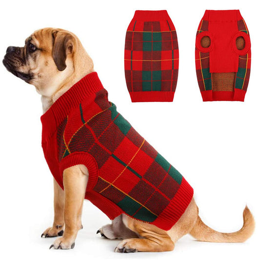 ROZKITCH Classic Plaid Dog Sweater, Puppy Festival Winter Warm Knit Vest, Pet Apparel Clothes, Red Green Plaid Xmas Knitwear Turtleneck Sweatshirts for Dogs Cats Animals & Pet Supplies > Pet Supplies > Dog Supplies > Dog Apparel ROZKITCH L  