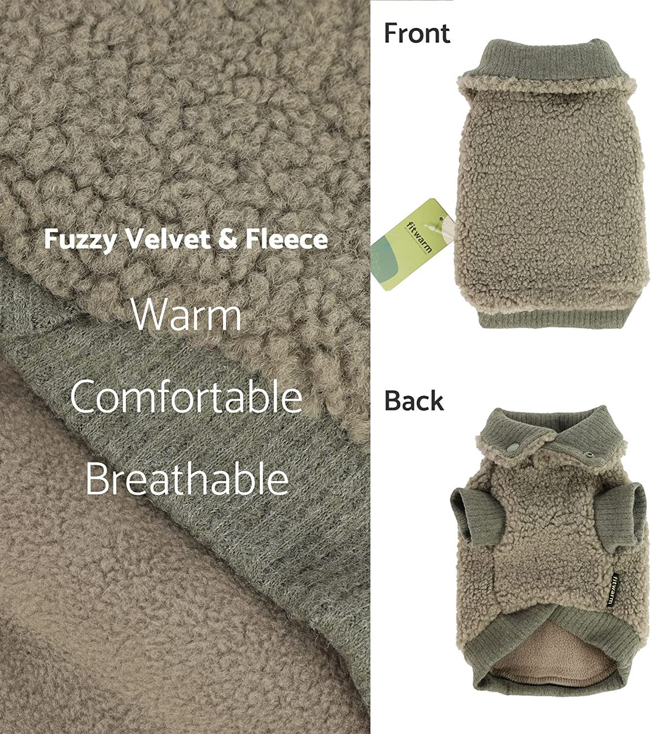 Fitwarm Vest Fuzzy Thick Sherpa Dog Coat Vest Turtleneck Sweater Puppy Winter Clothes Doggie Knitted Pet Cold Weather Clothes Doggy Pullover Jacket Cat Apparel Green Small Animals & Pet Supplies > Pet Supplies > Dog Supplies > Dog Apparel Fitwarm   