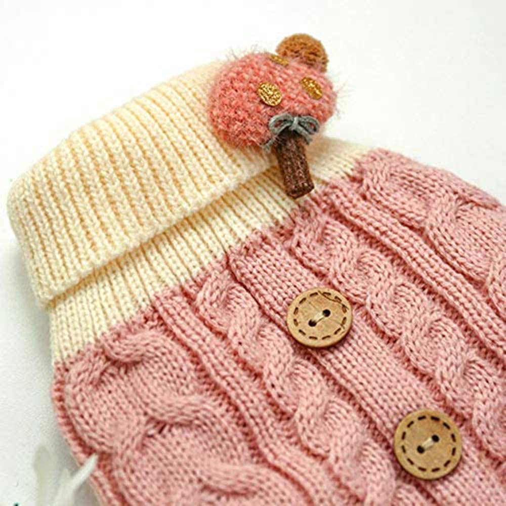 Winter Dog Warm Sweater Puppy Clothes Small Dog Chihuahua Knitted Sweater Turtleneck Sweater Button Decoration (S, Pink) Animals & Pet Supplies > Pet Supplies > Dog Supplies > Dog Apparel DHAJA   