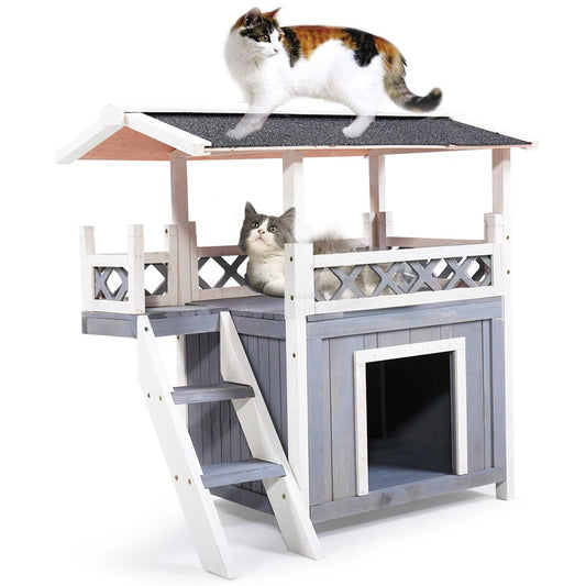 JIRTEMOT Wood Cat Dog House for Outdoor Use Weatherproof with Escape Door, Gray Animals & Pet Supplies > Pet Supplies > Dog Supplies > Dog Houses JIRTEMOT   