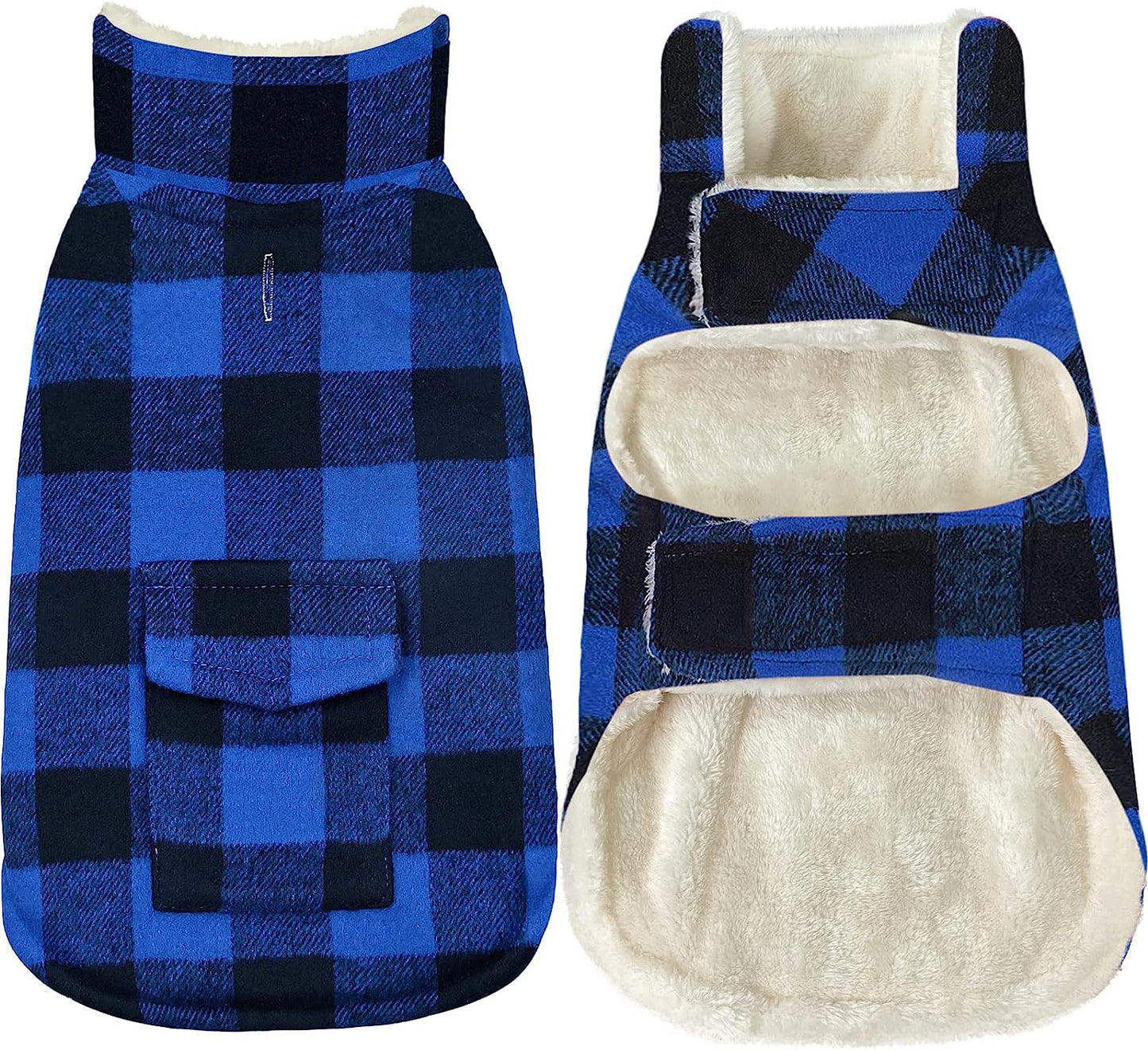 Malier Dog Winter Coat, Classic Plaid Fleece Dog Cold Weather Coats Dog Jacket with Pocket, Windprood Warm Dog Coat Vest Winter Pet Clothes Apparel for Small Medium Large Dogs (White, Small) Animals & Pet Supplies > Pet Supplies > Dog Supplies > Dog Apparel Malier Blue X-Small 