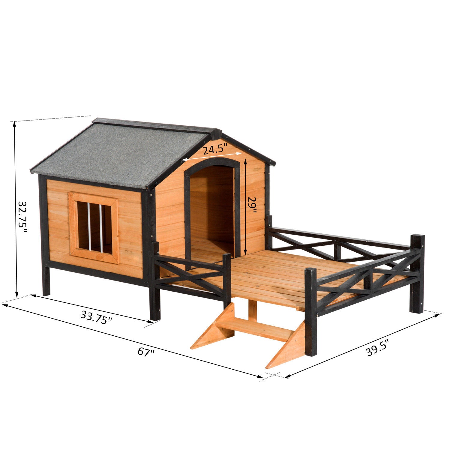 Pawhut 67" Large Wooden Cabin Style Elevated Outdoor Dog House with Porch Animals & Pet Supplies > Pet Supplies > Dog Supplies > Dog Houses Aosom LLC   