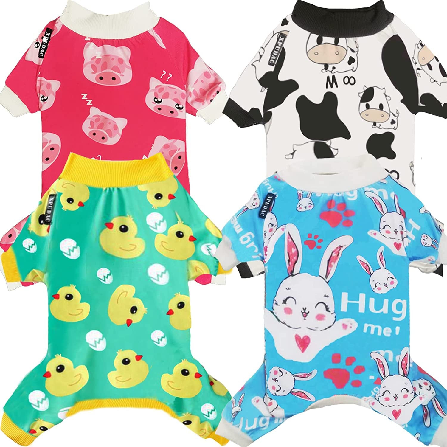 XPUDAC 4 Piece Dog Pajamas for Small Dogs Pjs Clothes Puppy Onesies Outfits for Doggie Christmas Shirts Sleeper for Pet Cats Jammies Animals & Pet Supplies > Pet Supplies > Dog Supplies > Dog Apparel XPUDAC Black cow,rabbit,chicken,pig X-Large(18-26 lbs) 